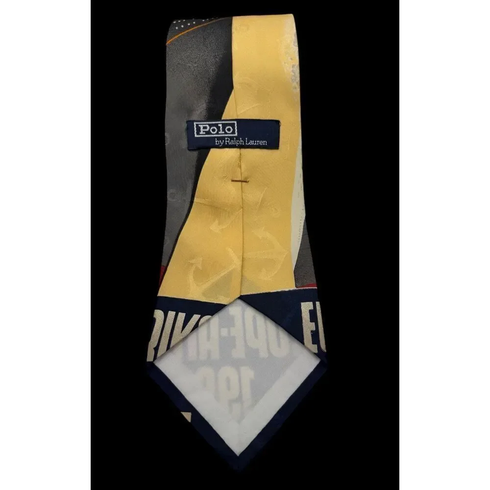 Polo Ralph Lauren Vintage Europe Ship Nautical 1991 Silk Necktie USA
